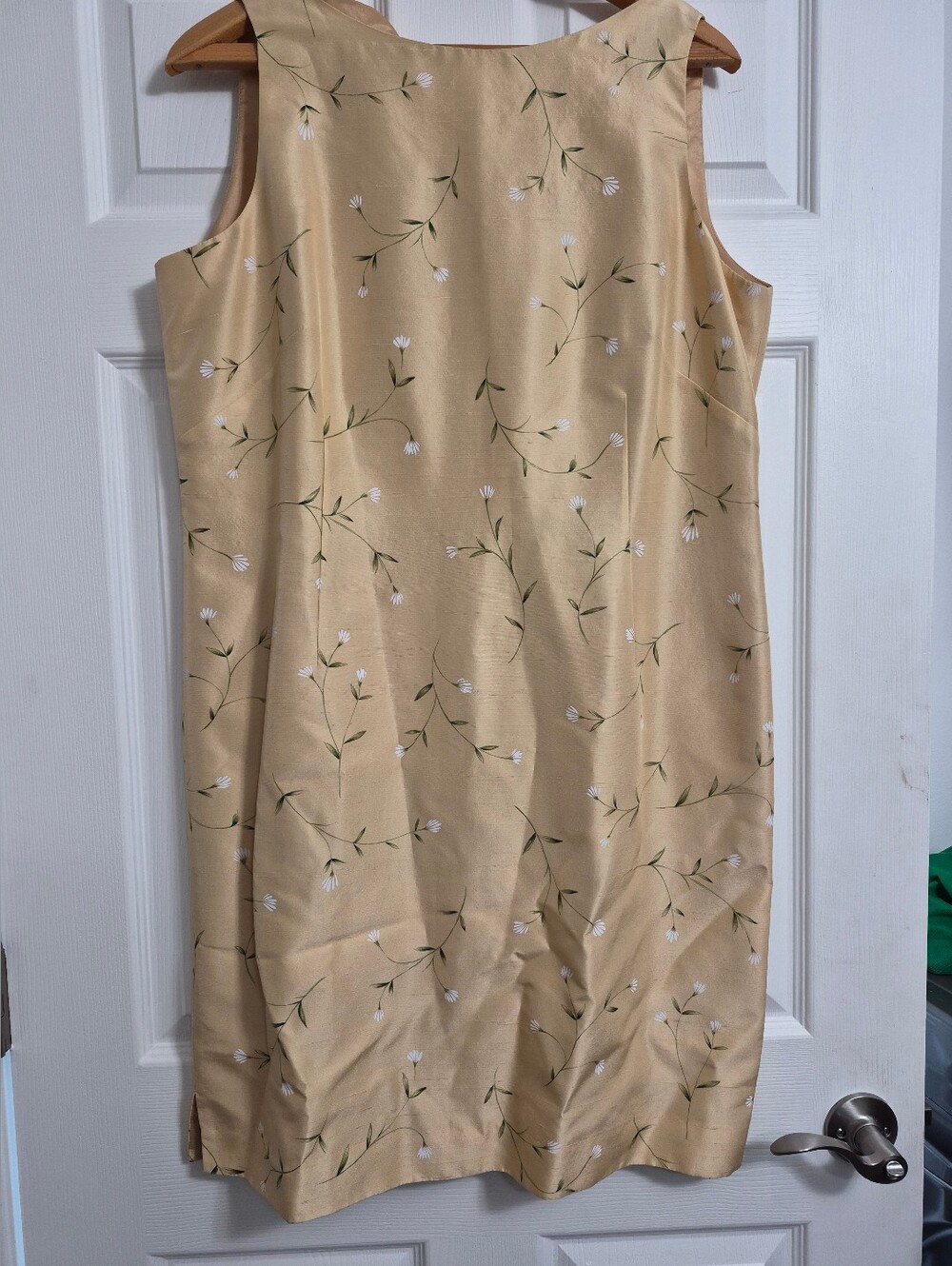 Liz Claiborne Butter Yellow Floral Midi Shift Dress 100% Silk